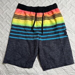 Hurley Neon Horizontal Striped Swim Trunks Bathing Suit Size Youth Boy 10/12